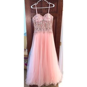 Camille La Vie Strapless Illusion Pink Dress 8